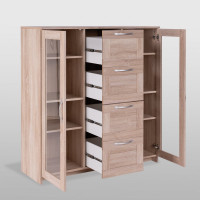 Тумба/комод Гуд ЛАКК СИРИУС 2 двери со стеклом и 4 ящика, 117x41x123 см, бежевая, дуб сонома 2.02.03.400.3