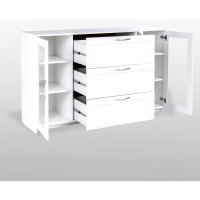 Тумба/комод Гуд ЛАКК СИРИУС 2 двери со стеклом и 3 ящика, 156x41x94 см, белая 2.02.03.370.1