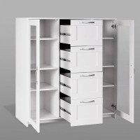 Тумба/комод Гуд ЛАКК СИРИУС 2 двери со стеклом и 4 ящика, 117x41x123 см, белая 2.02.03.400.1