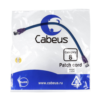 Экранированный патч-корд Cabeus PC-SSTP-RJ45-Cat.8-0.3m-LSZH