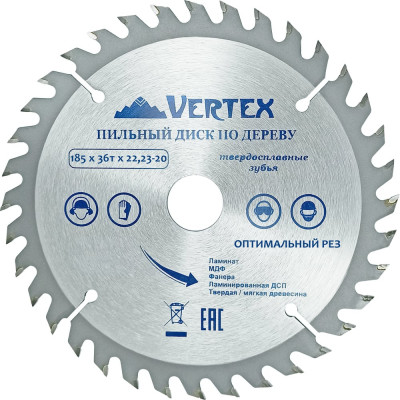 Пильный диск по дереву vertextools 185-36-22