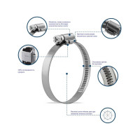 Червячный хомут KALE 40-60/9 C7 W2 нержавеющая сталь, 10 шт. 40-60 WD972