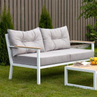 Уличный диван GreenWeen SANTORINI c подушками из велюра светло-серого цвета, белый каркас из алюминия, 1800x870x820 мм GW-AL-SANT-SOFA-1800W