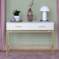 Консоль GreenWeen KARIN 1100x400x800, золотой каркас, верх МДФ, цвет SNOW WHITE, 2 ящика GW-KONS-KARIN-1100G-SW