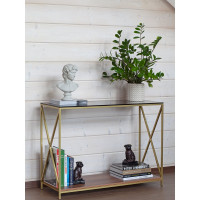 Консоль GreenWeen GARDA 1100x400x820, золотой каркас, столешница тонированное стекло, ЛДСП, орех GW-KONS-GARDA-1100G-GW