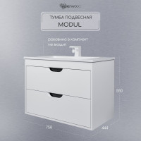 Тумба под раковину для ванной Uperwood Modul_80 см, подвесная, матовая, белая/графит 2930205355
