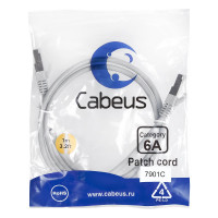 Экранированный патч-корд Cabeus S/FTP, категория 6а (10G), 2xRJ45/8p8c, серый, LSZH, 1м PC-SSTP-RJ45-Cat.6a-1m-LSZH