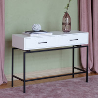 Консоль GreenWeen KARIN 1100x400x800, черный каркас, верх МДФ, цвет SNOW WHITE, 2 ящика GW-KONS-KARIN-1100B-SW