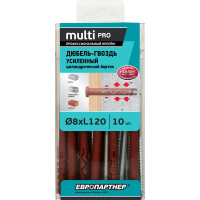 Усиленный нейлоновый дюбель-гвоздь ЕВРОПАРТНЕР multi pro lk, цилиндрическая манжета, 8x120 мм, 10 шт. B7 0017