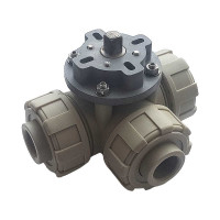 Трехходовой шаровой кран TECHNO 3020-PP полипропиленовый, под привод, DN20, рабочая температура -10~60C 650320