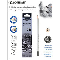 Чернографитный карандаш ACMELIAE 7B шестигранный, корпус серебряный, 12 шт. 8000-7B EAN