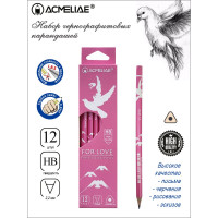 Чернографитный карандаш ACMELIAE HB For Love трехгранный, корпус розовый, 12 шт. 43798 EAN