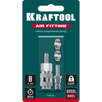 Набор KRAFTOOL "елочка" 8 мм - рапид муфта, рапид штуцер - "елочка" 8 мм, обжимные хомуты, 2 шт 06599-08-H