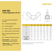 Нержавеющая гайка барашек KREPFIELD М10, DIN 315, А2, 8 шт. 315А2БАРАШЕКМ10-8