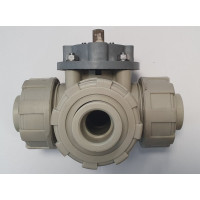 Трехходовой шаровой кран TECHNO 3020-PP полипропиленовый, под привод, DN20, рабочая температура -10~60C 650320