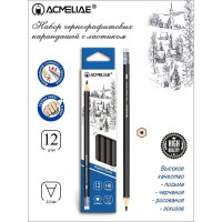 Чернографитный карандаш ACMELIAE HB с ластиком, шестигранный, корпус черный, 12 шт. 43190 EAN