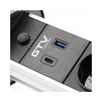 Врезной вертикальный удлинитель GTV camino, 2xschuko, 1xusb-a/5v, 1xtype-c/5v, беспроводная зарядка 10w, ночник, вилка провод 1,5м, черный AE-BPW2SCAM-20