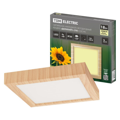 Накладной светодиодный светильник TDM ELECTRIC квадрат "Даунлайт" СПО (сосна) 18 Вт 225x225x32 мм 3000К SQ0329-0421