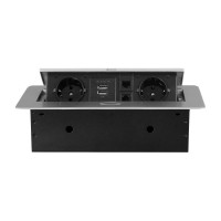Розетка горизонтальная выдвижная ROCKETSOCKET 2 euro 16a, 2 usb a с блоком 5в/2.1а, 2 rj45, проводка, цвет серый SHS021-S