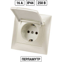 Розетка с крышкой с заземлением 16А 250В IP44 перламутр серия "Лама" TDM ELECTRIC SQ1815-0826
