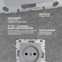 Розетка Metronex Electric Silver одинарная без заземления без рамки FRZ00010109SRM
