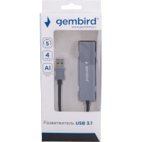 Концентратор usb 3.0 Gembird 4 порта, кабель 17см, белый, UHB-C464