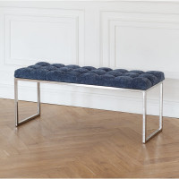 Банкетка GreenWeen ALBA каркас н/ж сталь, сидение шенилл Steel Blue, каретная стяжка, 1100x400x450 GW-ALBA-NER-SBLUE-110-K