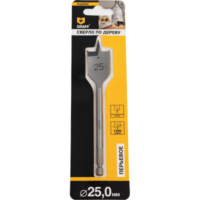 Сверло перьевое (перовое) по дереву 25x150 мм в блистере GRAFF 8825150
