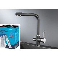 Комплект кухонный смеситель GRANULA2015 чёрный + фильтр 2015 Черный+АКС-002