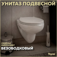 Подвесной унитаз Teymi Hanna Pro безободковый, сиденье микролифт T40901 ЦБ-00267263