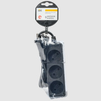 Удлинитель IEK у3 3 места, без заземления, 5м, 2x0,75мм2, 10а, 250в, черный WYP10-06-03-05-K02