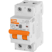 Дифавтомат TDM ELECTRIC АД2P 2Р С25 100мА 6кА тип АС SQ0204-0612