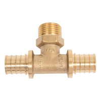 Аксиальный тройник RTP латунь, наружная резьба, 20x1/2", желтый 34810