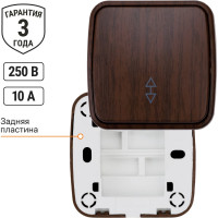 1-клавишный переключатель на 2 направления TDM ELECTRIC открытой установки IP20 10А, венге "Дача" Народная SQ1824-0043