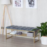 Банкетка GreenWeen RUBY золотой каркас, сидение шенилл, цвет Steel Grey, Bulon, 1100x400x450 мм GW-RUBY-SGREY-110G-BL