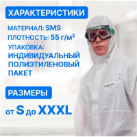 Защитный Комбинезон Puretech С2, плотность 55 г/м2, материала SMS, размер M, шт C2502