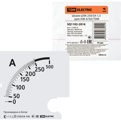 Шкала для а96 х/5а TDM ш96 250/5а-1.5 SQ1102-2016