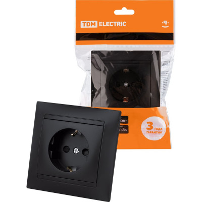 Розетка TDM ELECTRIC Лама 2П+З 16А 250В с защитными шторками, графит SQ1815-0611