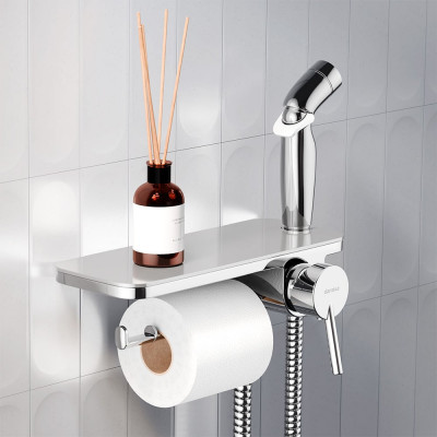 Смеситель монтируемый в стену Damixa Jupiter с гиг. душем и полкой, хром 773500001