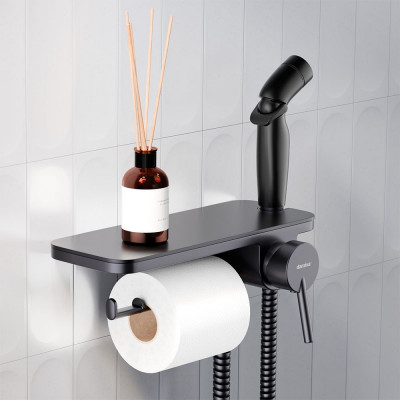 Смеситель монтируемый в стену Damixa Jupiter с гиг. душем и полкой, черный 773500301