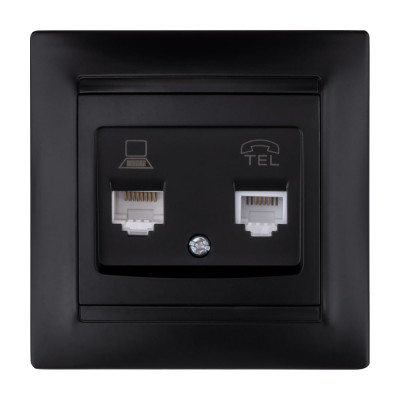 Розетка телефонная RJ11 + компьютерная RJ45 графит "Лама" TDM ELECTRIC SQ1815-0619