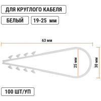 Дюбель-хомут TDM ELECTRIC ДХК-25 для круглого кабеля 19-25 мм, нейлон, белый, 100 шт. SQ0539-0005
