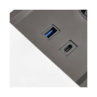 Врезной прямоугольный удлинитель GTV prestino, 2xschuko, 1xusb-a/5v, 1xtype-c/5v, hdmi, lan, вилка провод 1,5м, серебро AE-PB2SPRES-53