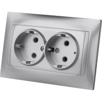 Двойная розетка TDM ELECTRIC Лама 2П+З 16А 250В серебряный металлик SQ1815-0225