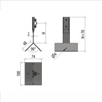 Коньковый держатель болтовой Система КМ с широким основанием для прутка D5-10 мм H100 мм ZN MA0121 BKDB-H100-D5-10 ZN