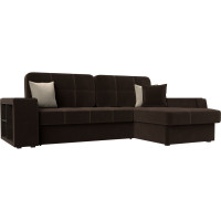 Угловой диван Лига диванов Брюссель правый полностью микровельвет коричневый 29388