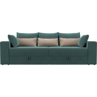 Прямой диван Лига диванов Майами полностью велюр бирюзовый, подушки велюр БИР/беж/бир 114695