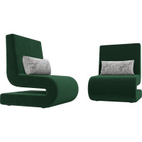 Кресло Лига диванов Волна 2 шт полностью велюр зеленый, подушки велюр серый с узором 115678