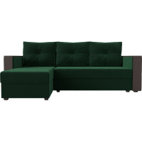 Угловой диван Лига диванов Валенсия Лайт угол левый полностью велюр зеленый 117747L