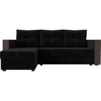 Угловой диван Лига диванов Валенсия Лайт угол левый полностью велюр черный 117751L